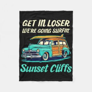 Sunset Cliffs California Surf Girl Women Men Vinta Fleece Blanket