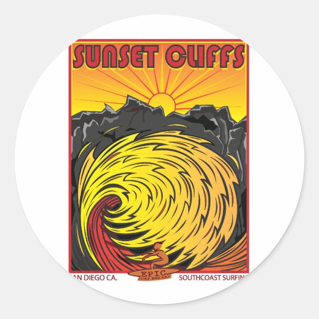 SUNSET CLIFFS SAN DIEGO CA. CLASSIC ROUND STICKER (Front)