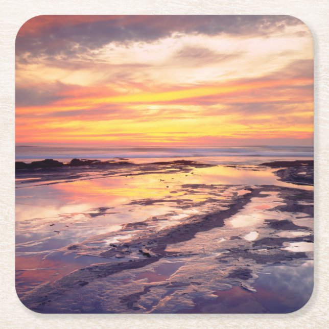 Sunset Cliffs tide pools Square Paper Coaster (Front)