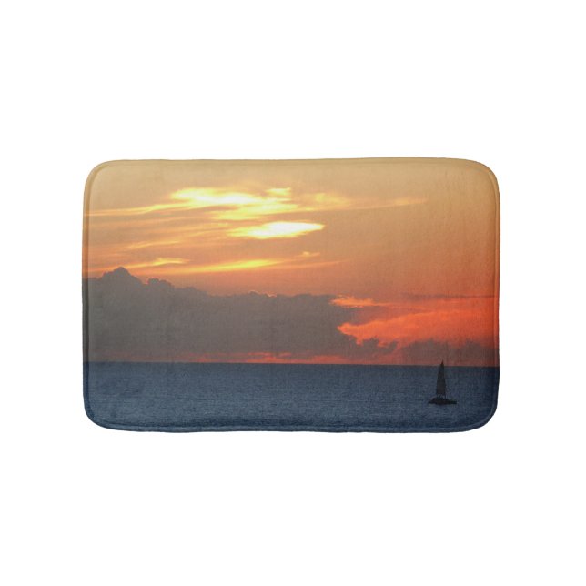 Sunset Clouds and Sailboat Seascape Bath Mat (Front)