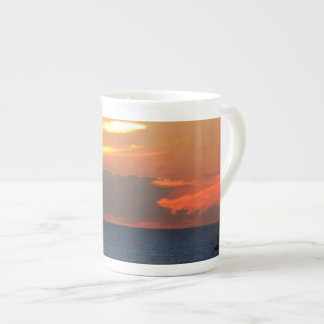 Sunset Clouds and Sailboat Seascape Bone China Mug