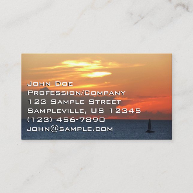 Sunset Clouds and Sailboat Seascape Business Card (Front)