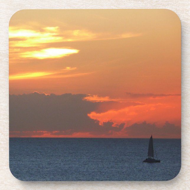 Sunset Clouds and Sailboat Seascape Coaster (Front)