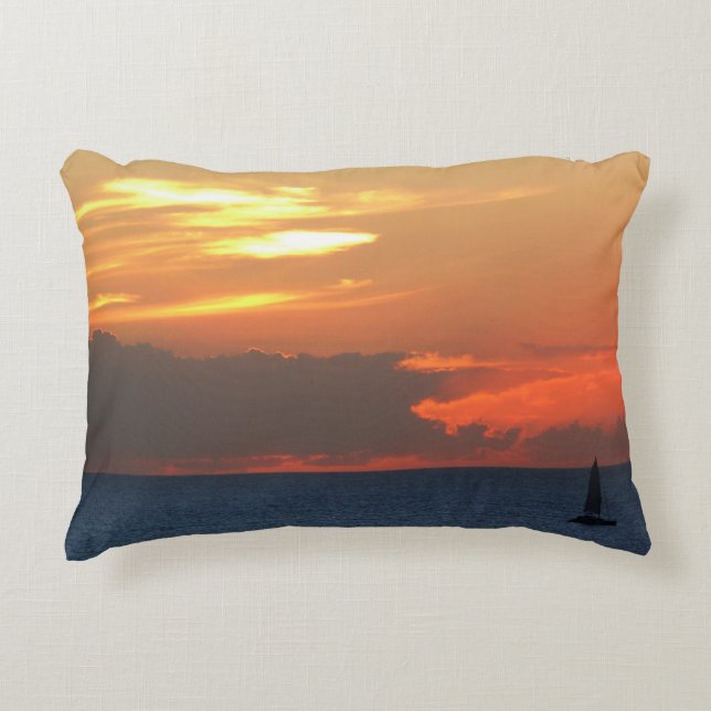 Sunset Clouds and Sailboat Seascape Decorative Cushion (Front)