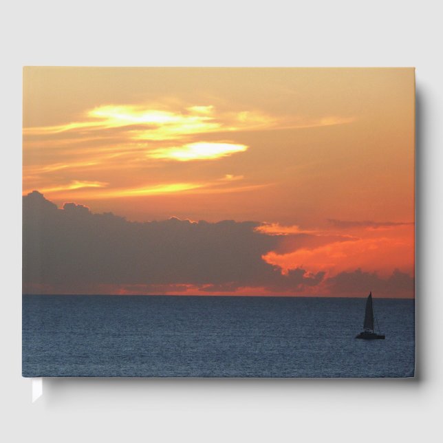Sunset Clouds and Sailboat Seascape Guest Book (Front)