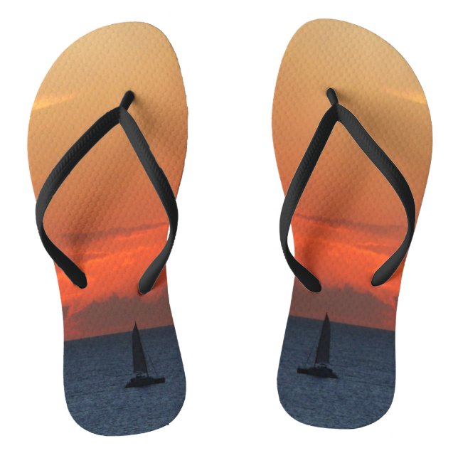 Sunset Clouds and Sailboat Seascape Jandals (Footbed)