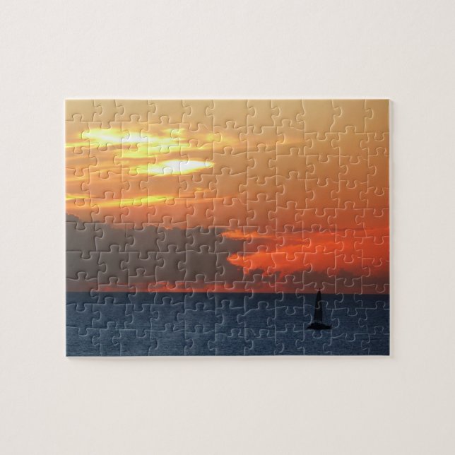 Sunset Clouds and Sailboat Seascape Jigsaw Puzzle (Horizontal)