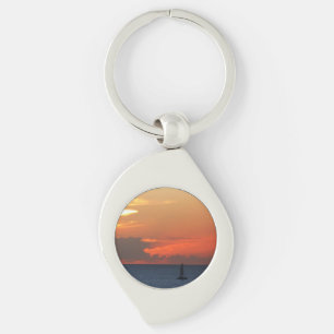 Sunset Clouds and Sailboat Seascape Key Ring