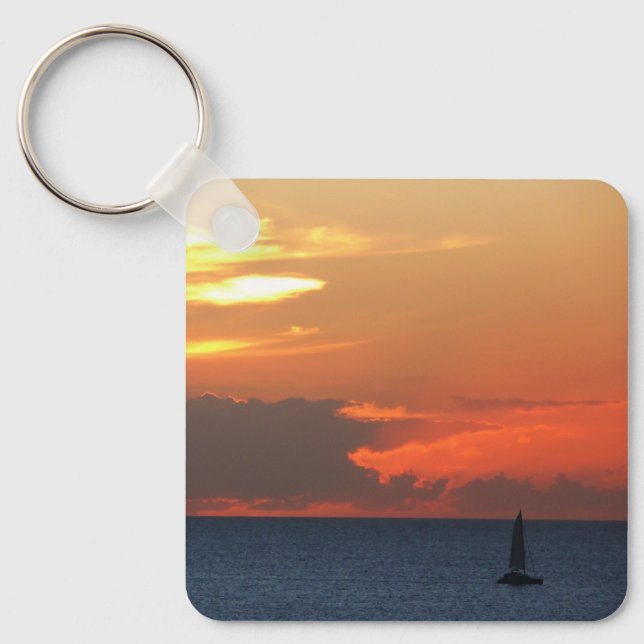 Sunset Clouds and Sailboat Seascape Key Ring (Front)