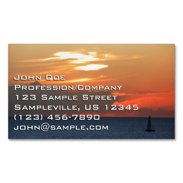Sunset Clouds and Sailboat Seascape Magnetic Business Card (Front)