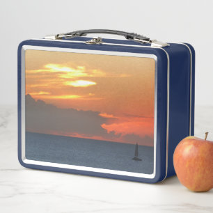 Sunset Clouds and Sailboat Seascape Metal Lunch Box