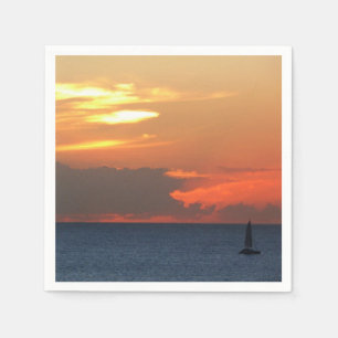 Sunset Clouds and Sailboat Seascape Napkin