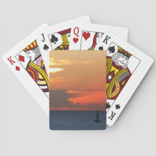 Sunset Clouds and Sailboat Seascape Playing Cards
