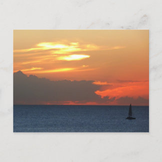 Sunset Clouds and Sailboat Seascape Postcard