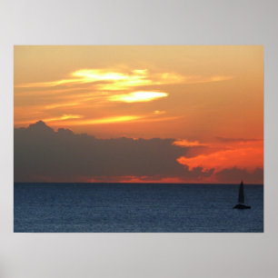 Sunset Clouds and Sailboat Seascape Poster