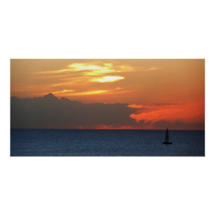 Sunset Clouds and Sailboat Seascape Poster