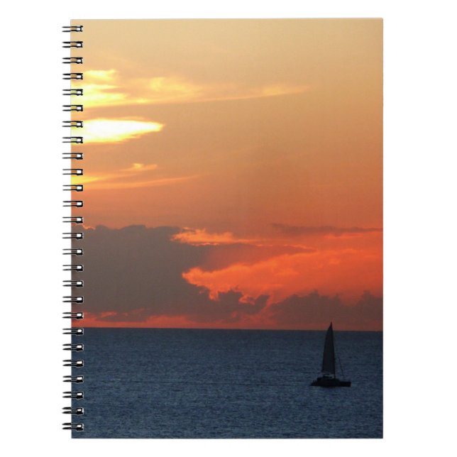 Sunset Clouds and Sailboat Seascape Spiral Notebook (Front)