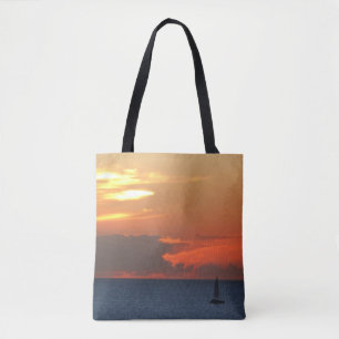 Sunset Clouds and Sailboat Seascape Tote Bag