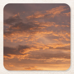 Sunset Clouds I Colourful Sky Photography Square Paper Coaster