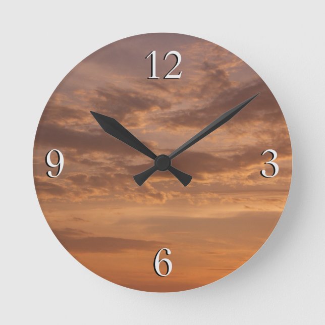 Sunset Clouds II Pastel Abstract Nature Round Clock (Front)