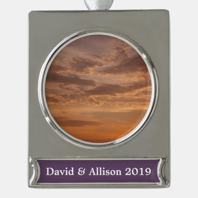 Sunset Clouds II Pastel Abstract Nature Silver Plated Banner Ornament (Front)