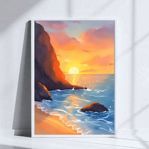 Sunset Coast   Beach Ocean Waves Poster