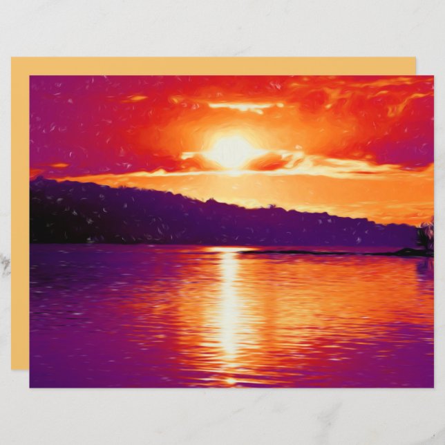 Sunset Coastal Beach Orange Purple Art Watercolor (Front/Back)