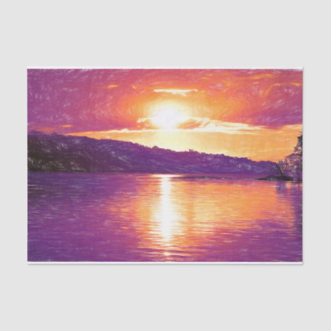 Sunset Coastal Beach Orange Purple Decoupage Tissue Paper (Front)
