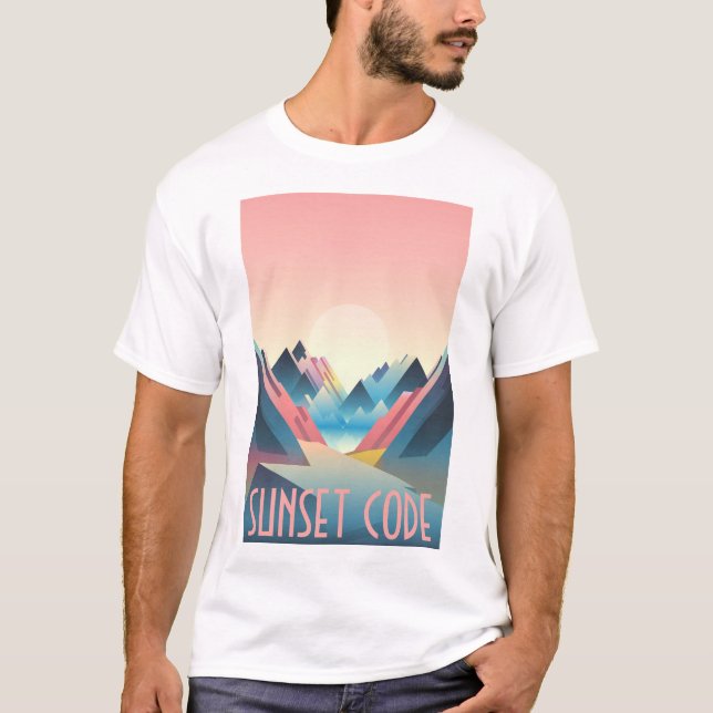Sunset Code: Digital Mountain Sunset T-shirt (Front)