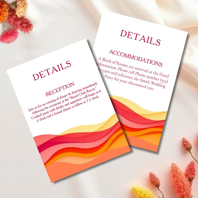 Sunset Color Waves Modern Wedding Details Enclosure Card (Sunset Color Waves Modern Wedding Details Reception and Accommodations )