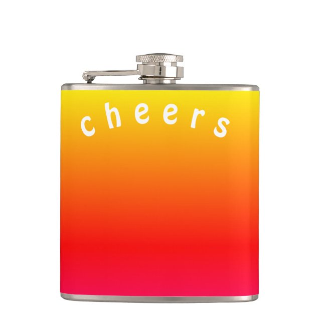 Sunset Colour Flask with Text Cheers (Front)