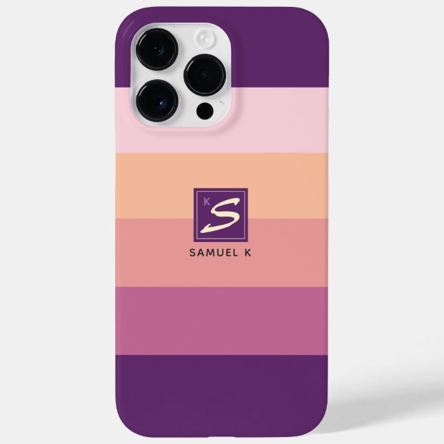 Sunset Colour Palette Stripe Monogram Case-Mate iPhone Case (Back)