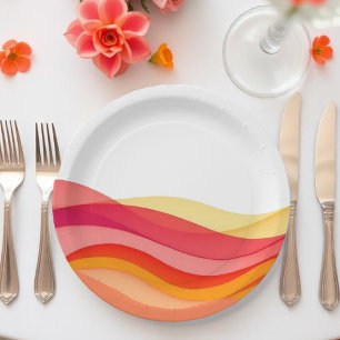 Sunset Colour Waves Modern Wedding Paper Plate
