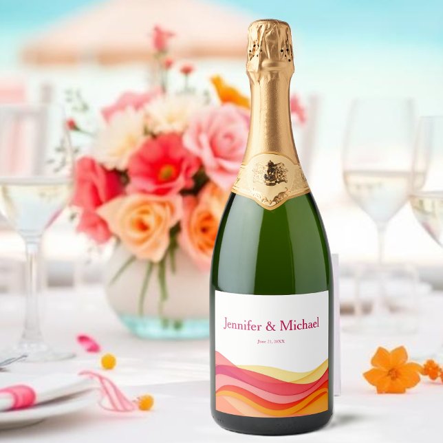 Sunset Colour Waves Modern Wedding Sparkling Wine Label (Sunset Color Waves Modern Wedding Sparkling Wine Label )