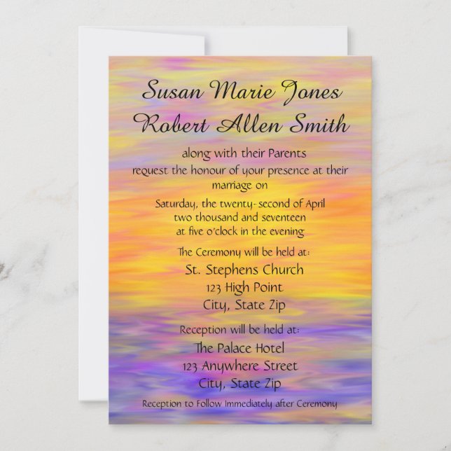 Sunset Coloured Wedding Invitation (Front)