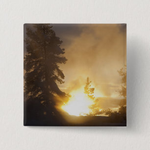 Sunset colours the steam above Leather Pool in 15 Cm Square Badge