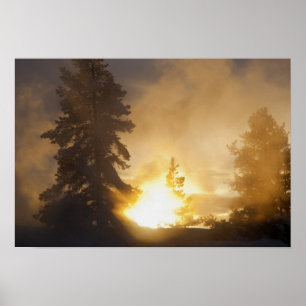 Sunset colours the steam above Leather Pool in Poster