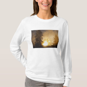 Sunset colours the steam above Leather Pool in T-Shirt