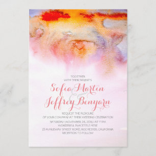 Sunset colours watercolor wedding invitation