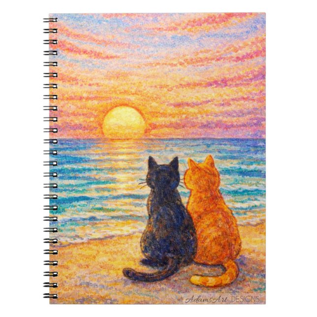 Sunset Companions Cats Ocean View Notebook (Front)