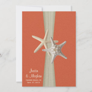 Sunset Coral and Starfish Beach Wedding Invitation
