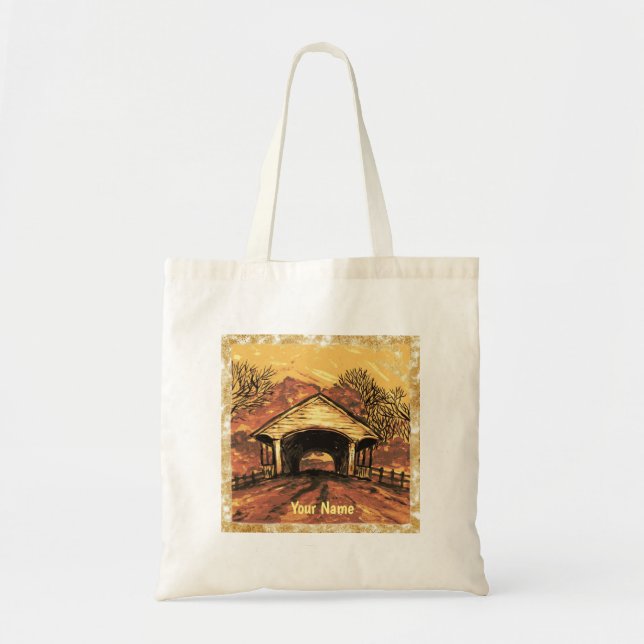 Sunset Covered Bridge custom name tote bag (Front)