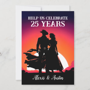 Sunset Cowboy and Cowgirl 25th Anniversary Invitation