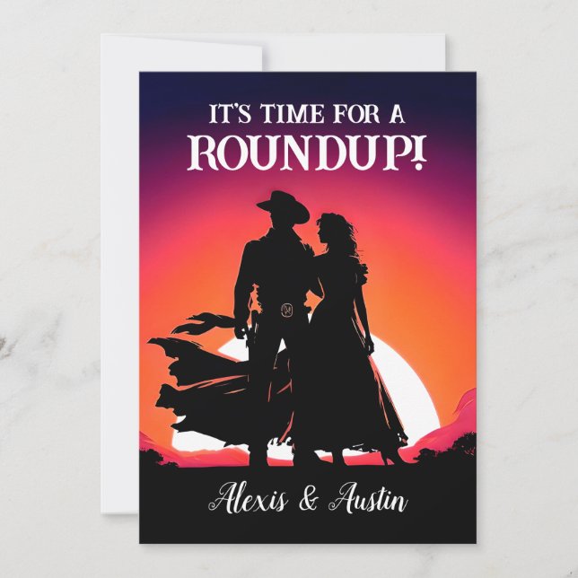Sunset Cowboy and Cowgirl Round Up Anniversary  Invitation (Front)