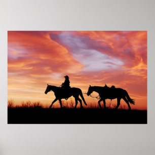 Sunset cowboy and horse silhouette poster