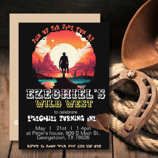 sunset Cowboy Birthday Invitation, Editable 1st  Invitation