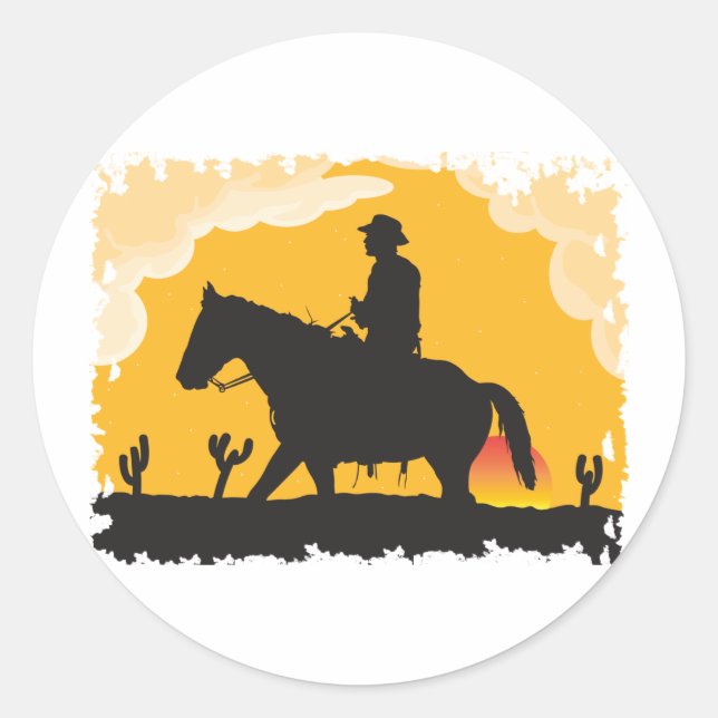 Sunset Cowboy Classic Round Sticker (Front)