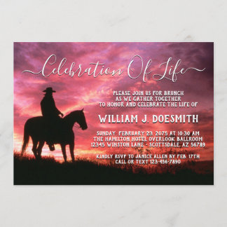 Sunset Cowboy Horse Funeral Memorial Service Invitation