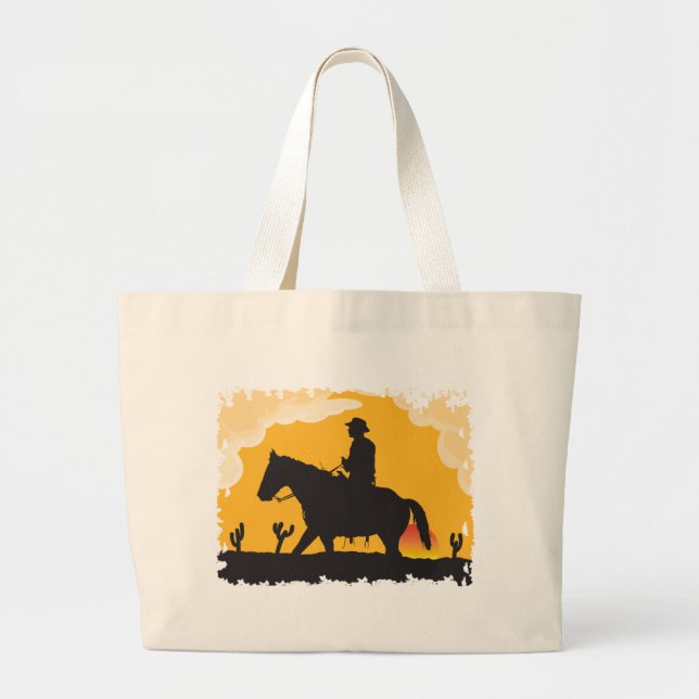 Sunset Cowboy Large Tote Bag (Front)