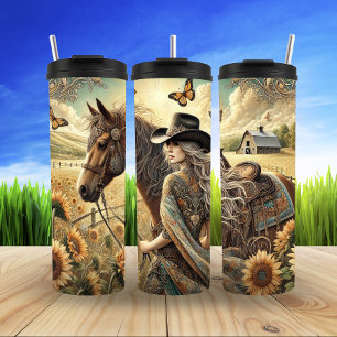 Sunset Cowgirl in Bloom Thermal Tumbler
